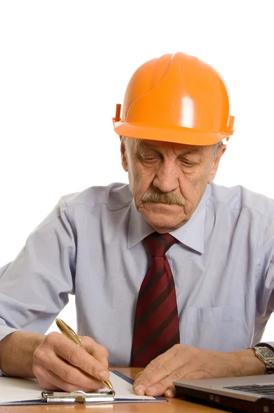 Engineer at the computer isolated — Stock Photo, Image