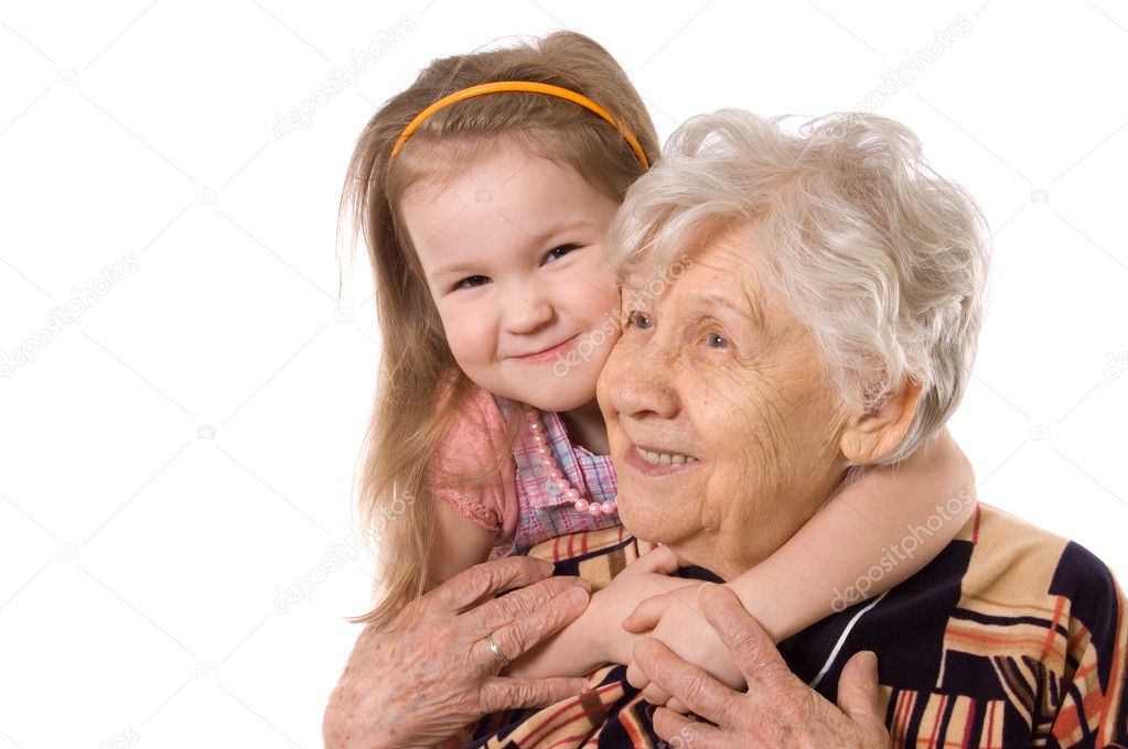 The elderly woman with grand daughter