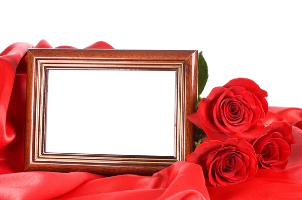Rosa roja con un marco para una foto — Foto de Stock