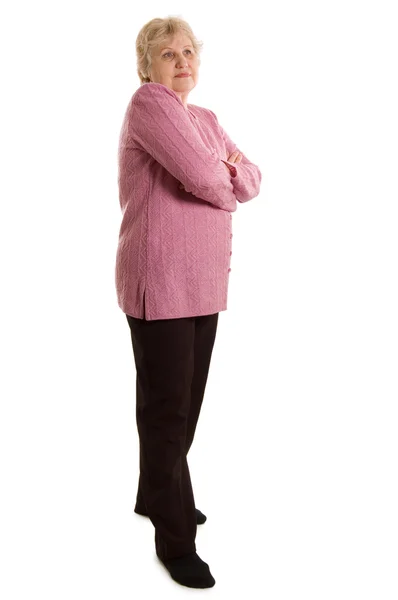A mulher idosa isolada em branco — Fotografia de Stock