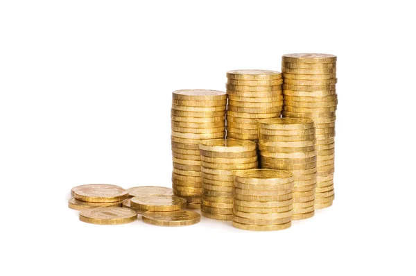 Monedas de oro aisladas sobre fondo blanco —  Fotos de Stock