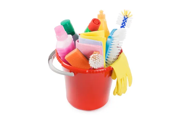 Assortiment van middelen voor het reinigen van geïsoleerd — Stockfoto