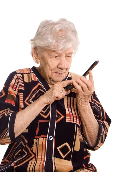 Femme âgée parle au téléphone — Photo