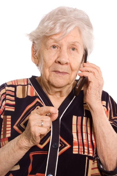 这位老妇在电话上讲话 — 图库照片