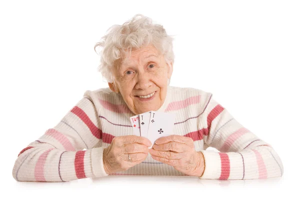 Stará žena s kartami — Stock fotografie