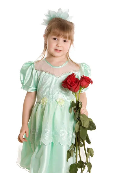 Petite fille avec bouquet de roses — Photo