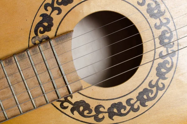 Close-up old acoustic guitar as background — Stock Photo, Image