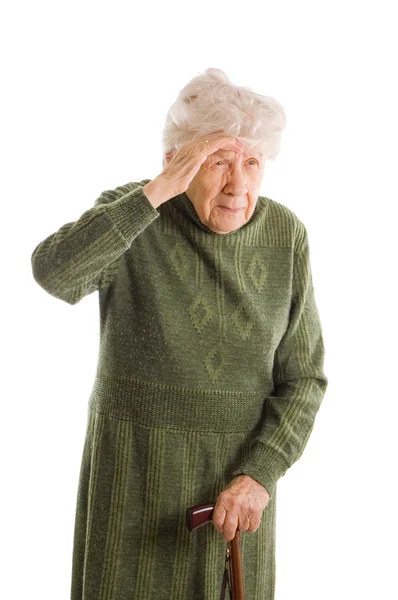 Mujer vieja aislada sobre fondo blanco — Foto de Stock