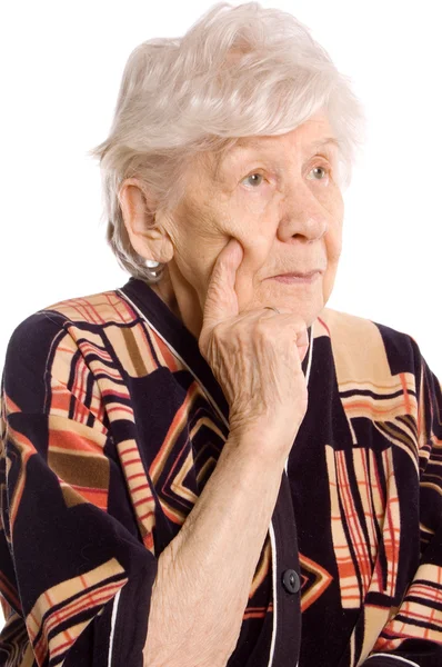 Retrato da velha mulher isolada em branco — Fotografia de Stock