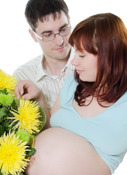Feliz embarazada pareja aislado en blanco —  Fotos de Stock