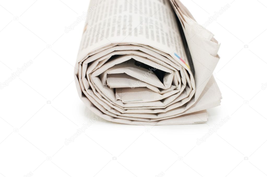 Roll of newspapers, isolated on white