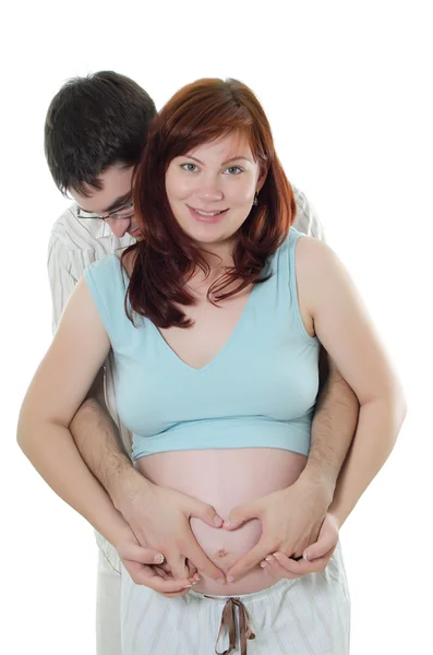 Boldog terhes pár elszigetelt fehér — Stock Fotó