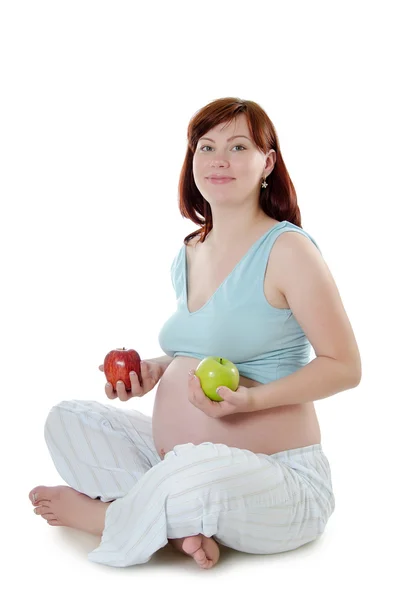 リンゴと妊娠中の女性 — ストック写真