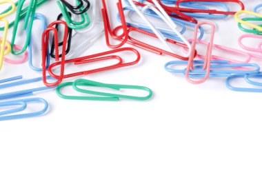 Closeup of multi-colored paper clips clipart