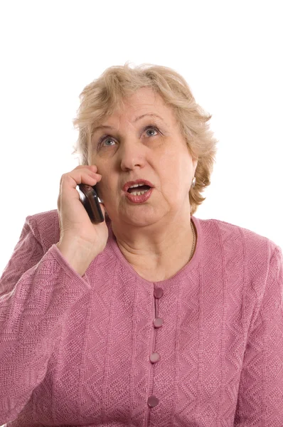 Ηλικιωμένη γυναίκα μιλάει στο τηλέφωνο — Φωτογραφία Αρχείου
