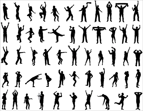 Set silhouettes de garçons et de filles dansantes . — Image vectorielle