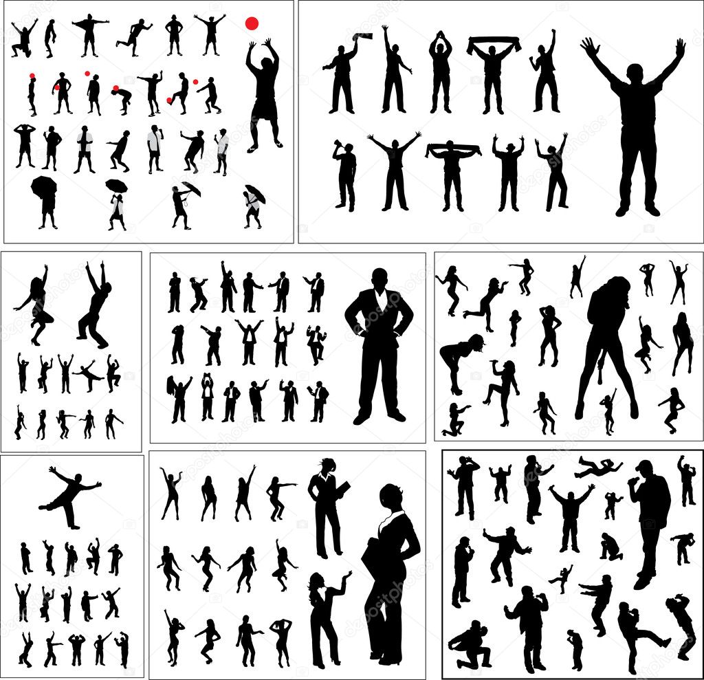 Set of silhouettes of sports fans