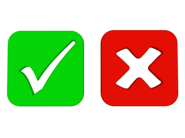 Right and wrong square check mark signs — Stock Photo, Image