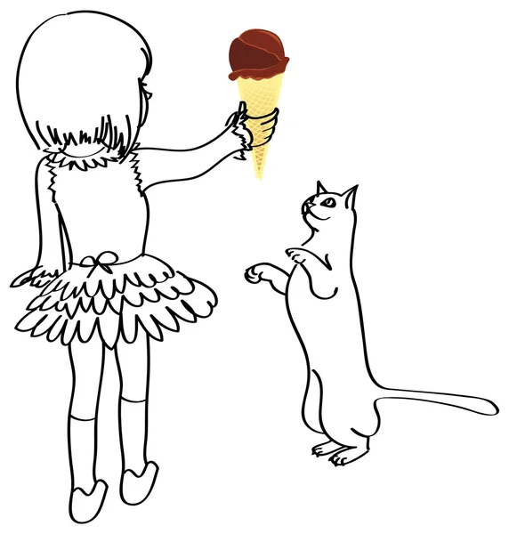 소녀-고양이-초콜릿-아이스크림 — 스톡 벡터