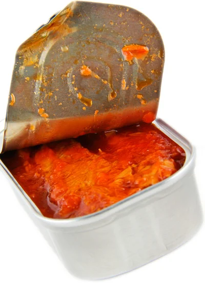 stock image Box with mackerel in tomato sauce