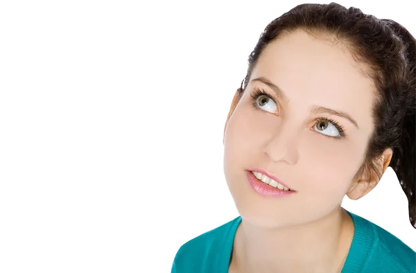 Bright picture of smiling young woman face close up — Stock Photo, Image