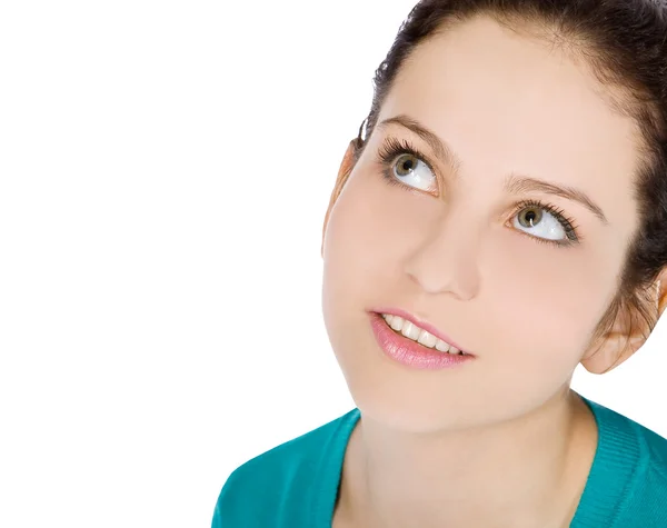 Bright picture of smiling young woman face close up — Stock Photo, Image