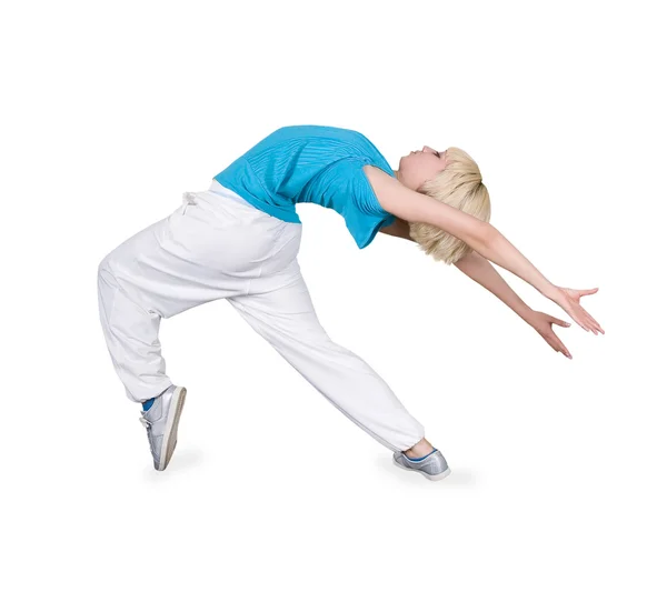 Дівчина-підліток танцює хіп-хоп над білим — стокове фото