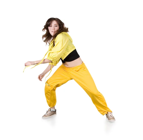 Adolescente chica bailando hip-hop sobre blanco —  Fotos de Stock