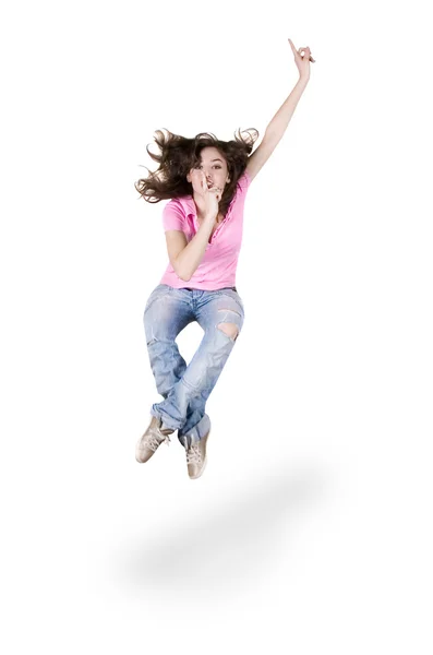Ragazza adolescente che balla hip-hop sopra bianco Fotografia Stock