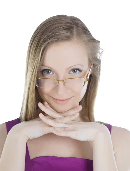 Portrait de belle femme blonde en lunettes — Photo