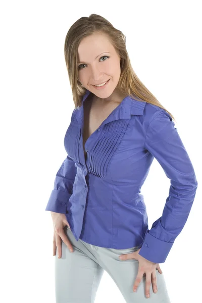 Молодая деловая женщина позирует на белом фоне — стоковое фото