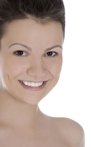 Brightly picture of smiling brunette over white — Stock Photo, Image
