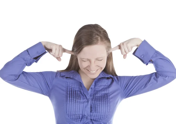 Picture of young woman with fingers in ears — Stock Photo, Image