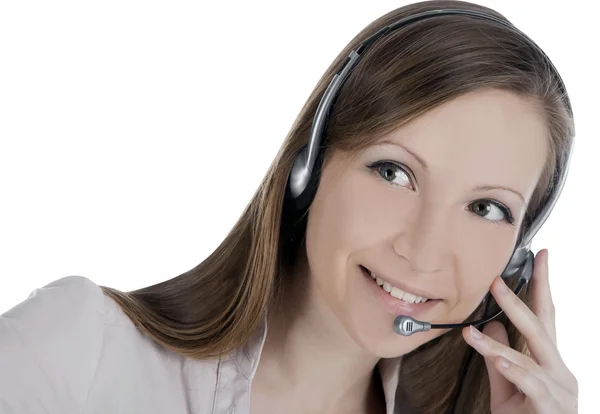 Mooie klant dienst exploitant vrouw met hoofdtelefoon — Stockfoto