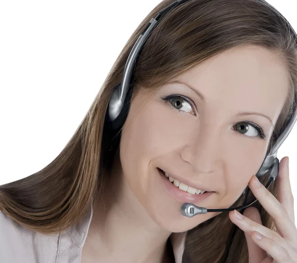 Mooie klant dienst exploitant vrouw met hoofdtelefoon — Stockfoto