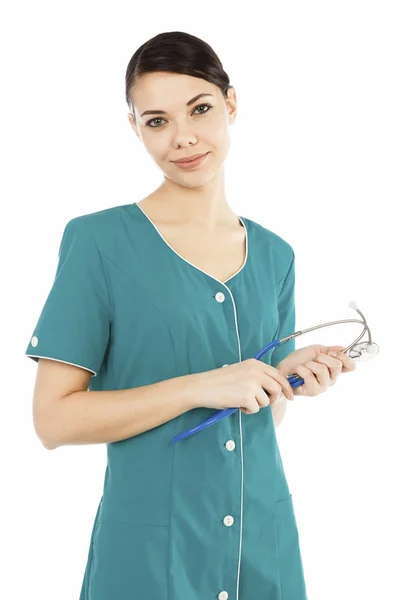 Médico femenino con estetoscopio — Foto de Stock