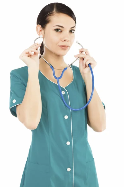 女医生用听诊器 — 图库照片