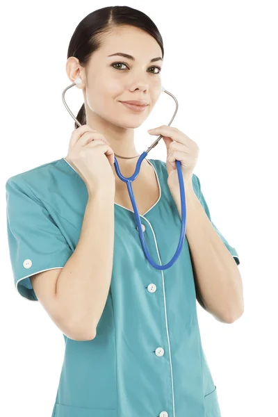 Portrét ženský lékař s stetoskop — Stock fotografie