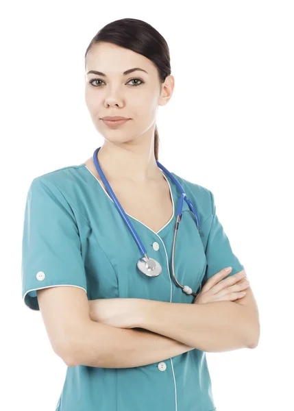 Portrét ženský lékař s stetoskop — Stock fotografie