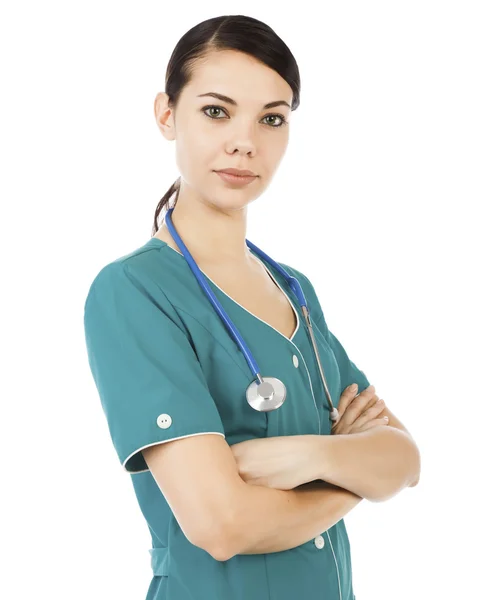 Retrato de médico feminino com estetoscópio — Fotografia de Stock