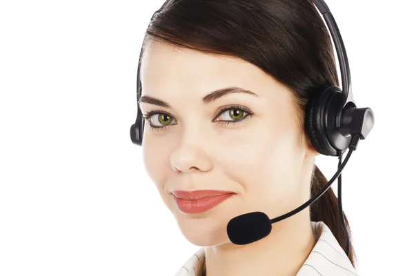 Piękne klienta usługi operatora kobieta z zestawu słuchawkowego — Zdjęcie stockowe