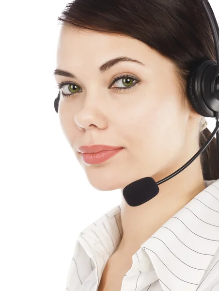 Closeup portret van prachtige call center exploitant vrouw Rechtenvrije Stockfoto's