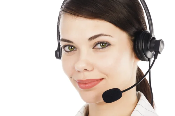 Closeup portrait of beautiful call center operator woman — Stock Photo, Image