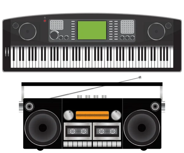 Electronic piano and tape recorder — Stock Vector