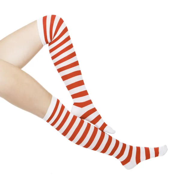 Γυναίκα τα πόδια σε χρώμα κόκκινο κάλτσες που απομονώνονται σε λευκό — Φωτογραφία Αρχείου