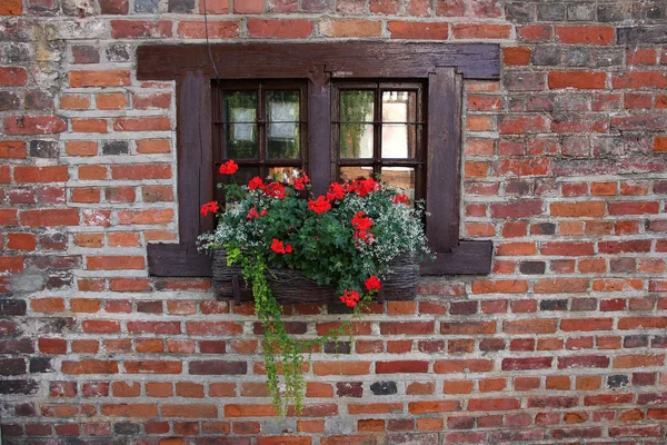 Маленькое окно старинного средневекового дома . — стоковое фото