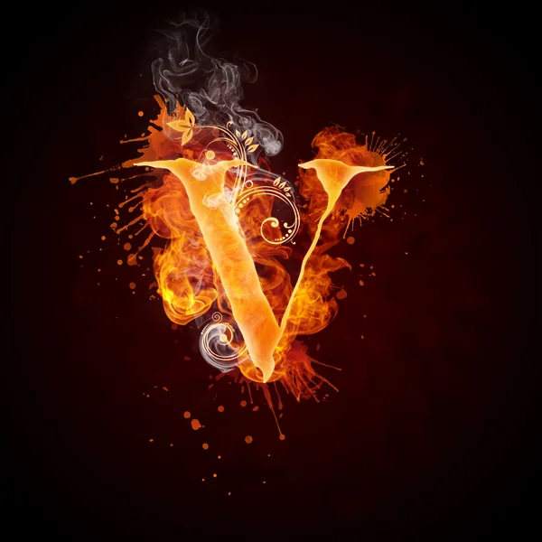 Ogień wirowa literę v — Zdjęcie stockowe