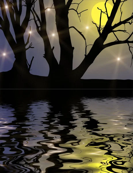 Nehir kıyısında gece manzarası. — Stockfoto