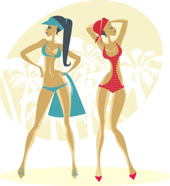 Chicas de verano en la playa — Archivo Imágenes Vectoriales