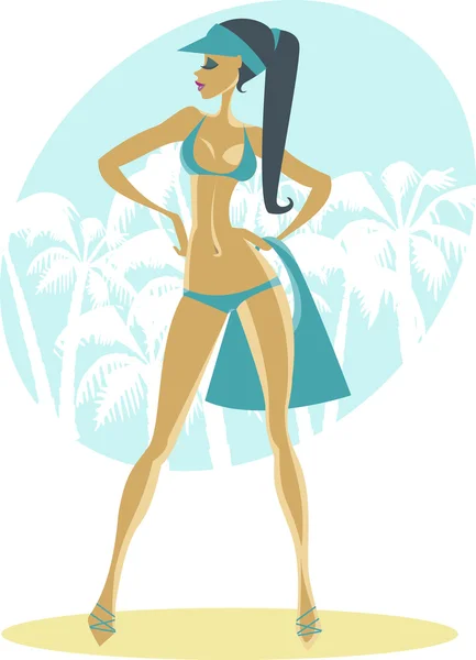 Summer girl on the beach — Stock Vector